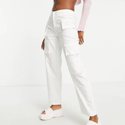 COLLUSION Low Rise Straight Leg Cargo Trousers White