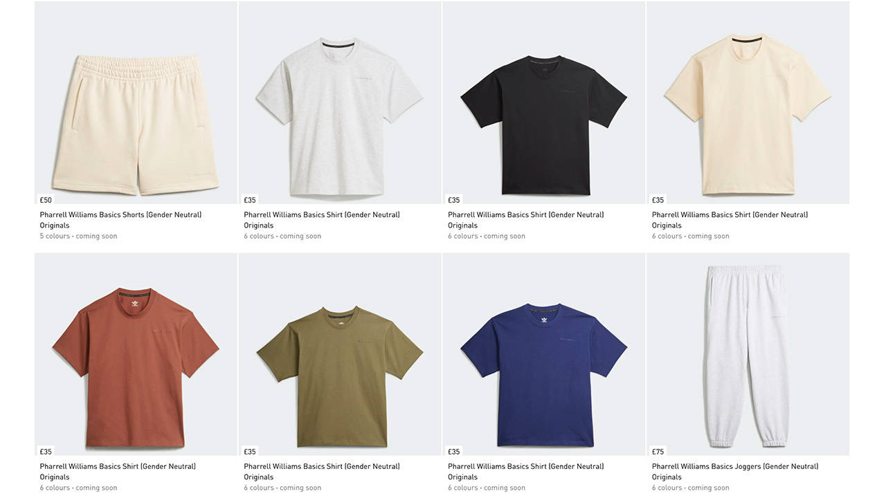The Pharrell x adidas Spring 2021 Basics Collection is Dropping This Week!