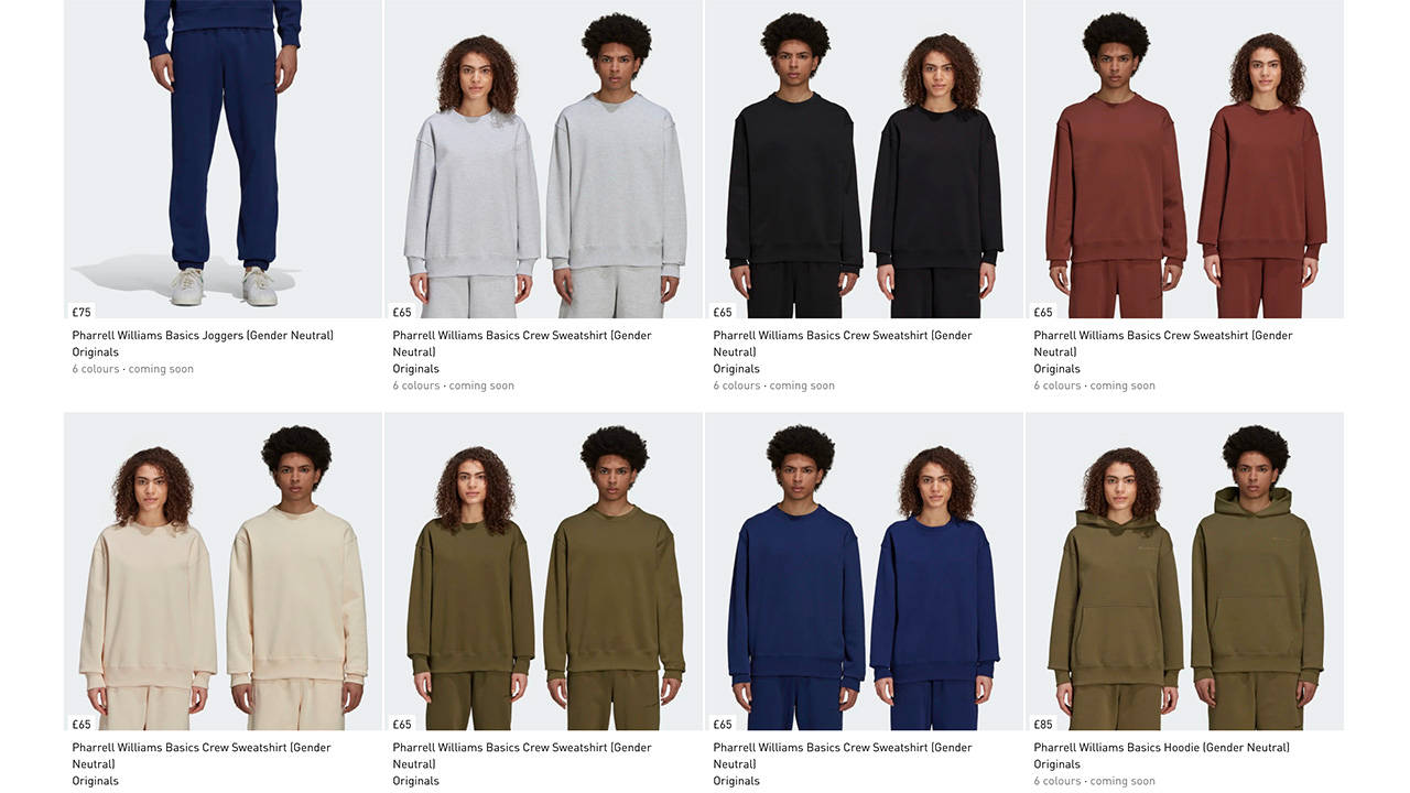 The Pharrell x adidas Spring 2021 Basics Collection is Dropping This Week!