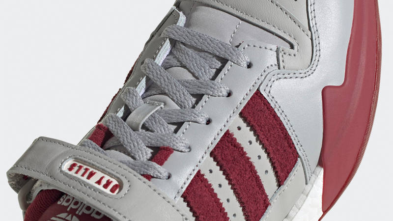 Human Made x adidas Forum Grey Collegiate Burgundy Closeup