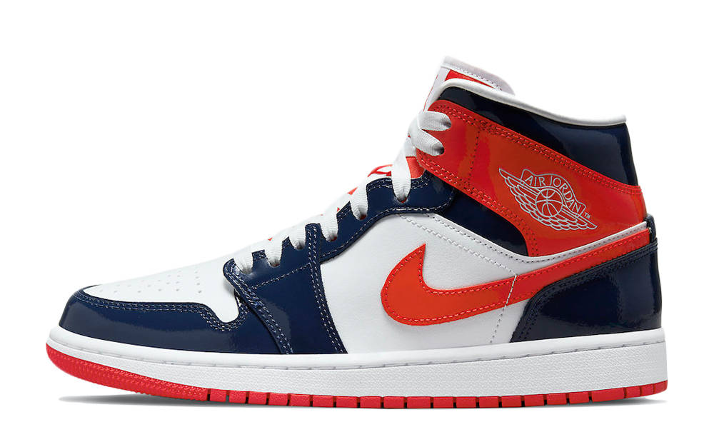 Jordan 1 Mid Patent Leather Navy Orange