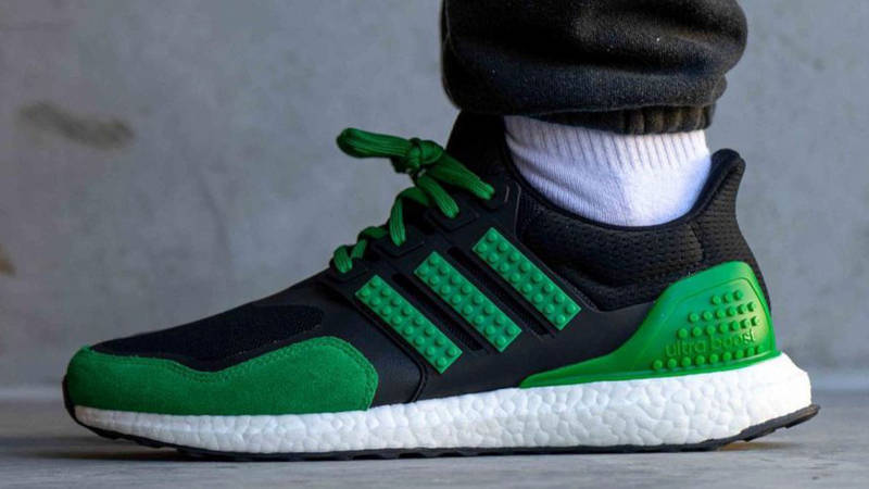 LEGO x adidas Ultra Boost Green Black On Foot Side