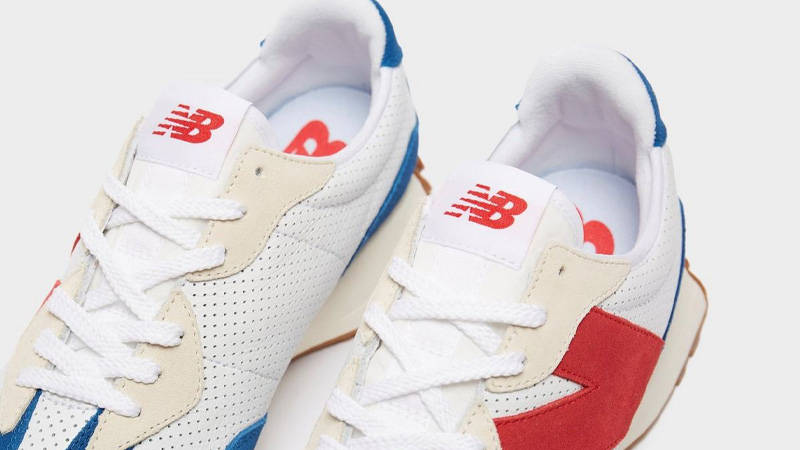New Balance 327 White Blue Red Closeup