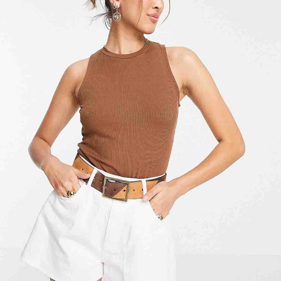 Object brown tank top