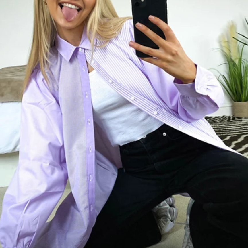 SELLING FAST Stradivarius contrast stripe oversized shirt in lilac
