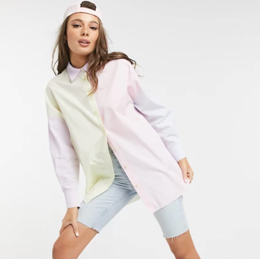 SELLING FAST Bershka colour block oversized shirt in multi