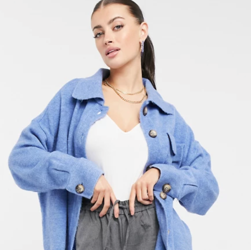 Mango knitted shirt cardigan in blue