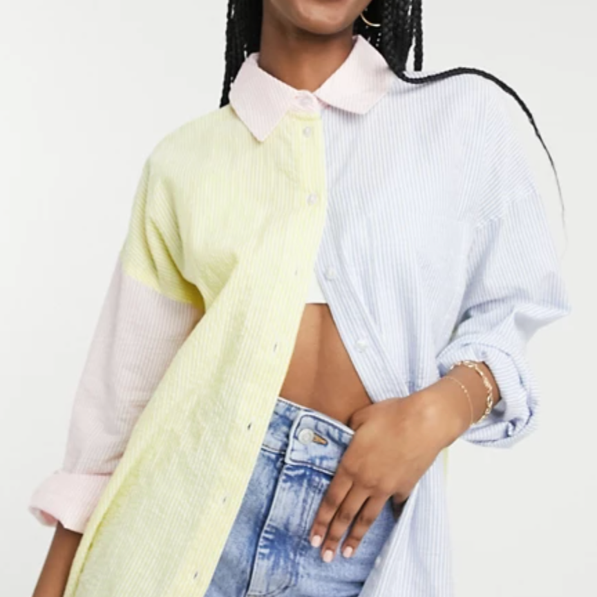 ASOS DESIGN Oversized Relaxed Dad Shirt Pastel Stripe
