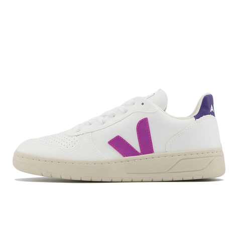 Veja Man 's White V10 Leather Sneakers With Logo