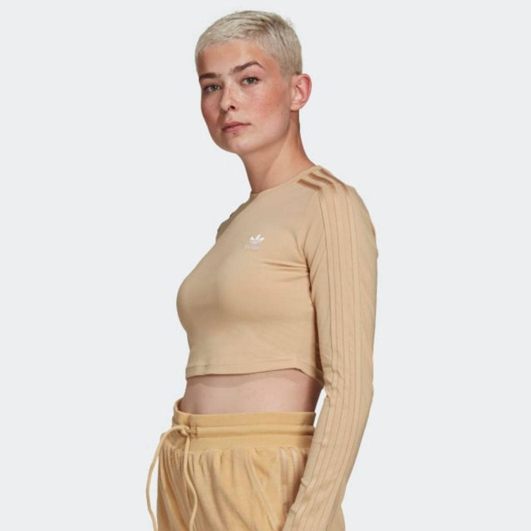 adidas loungewear cropped long sleeve beige