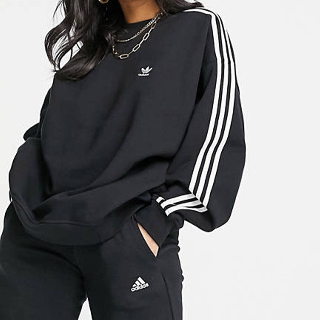 adidas three stripe black sweatshirt