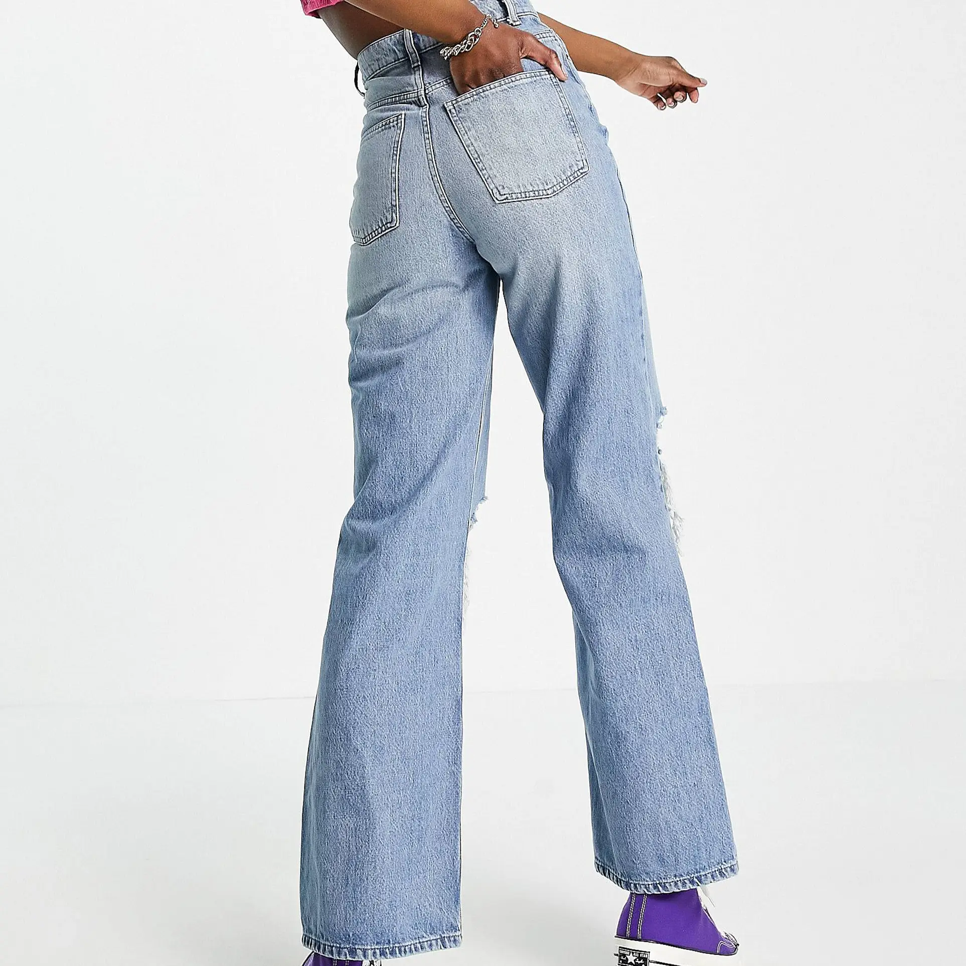 ASOS DESIGN Tall High Rise Relaxed Dad Jeans Brightwash Rips