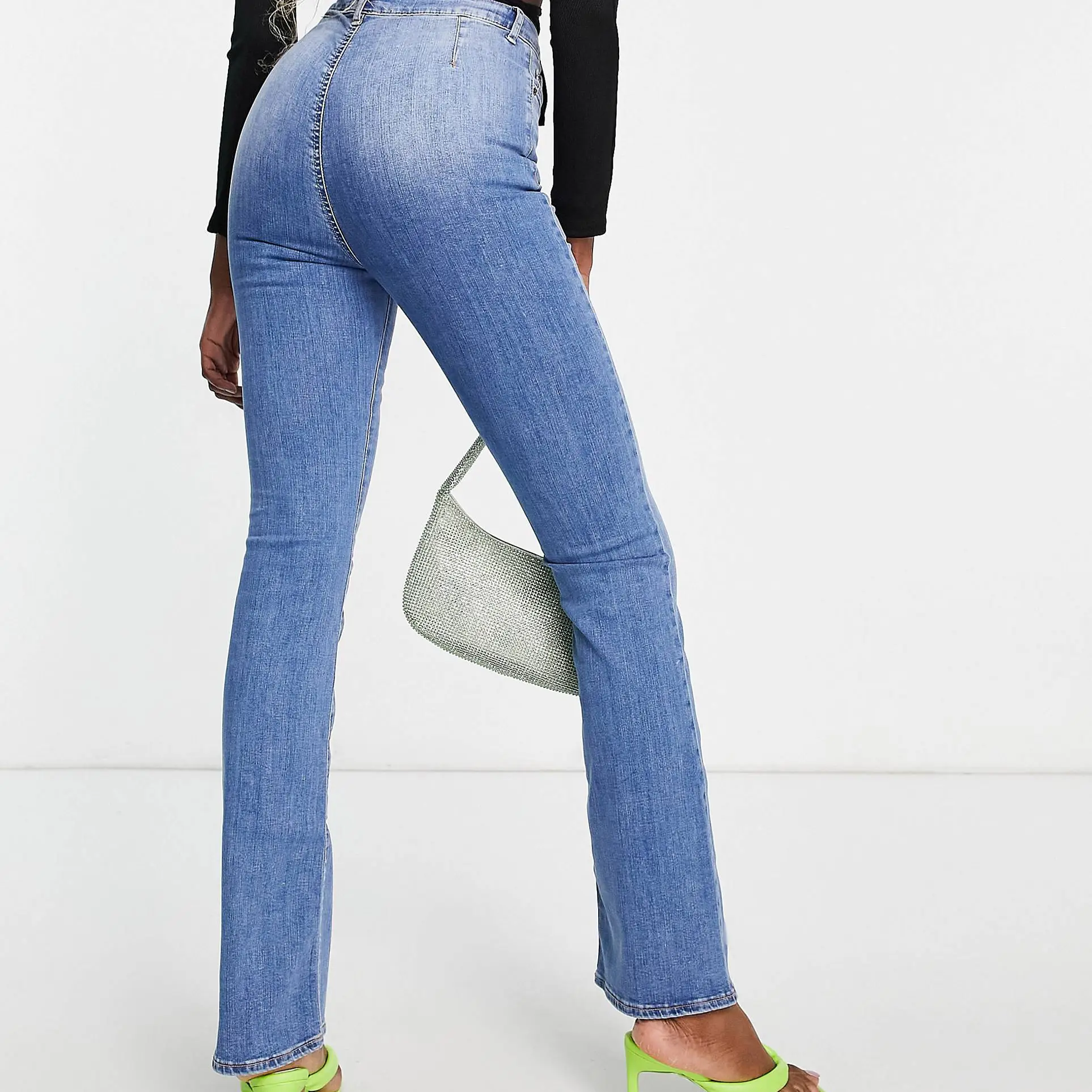 ASOS DESIGN Tall high rise ‘Y2K’ stretch flare jeans in bright midwash