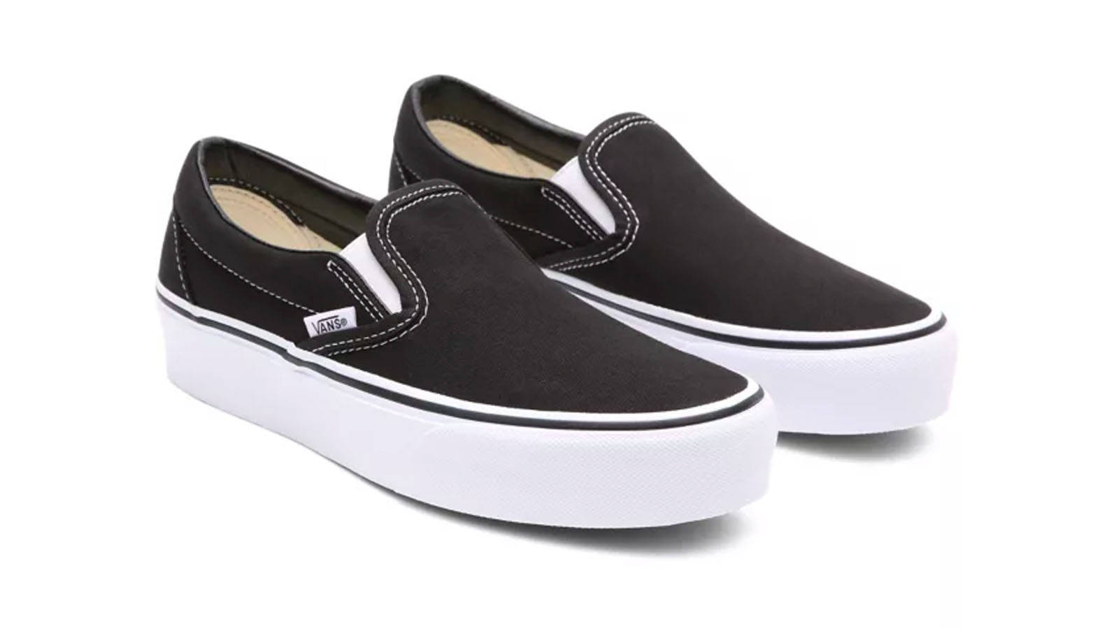 Classic Slip-On Platform Shoes Vans Black White Listicle