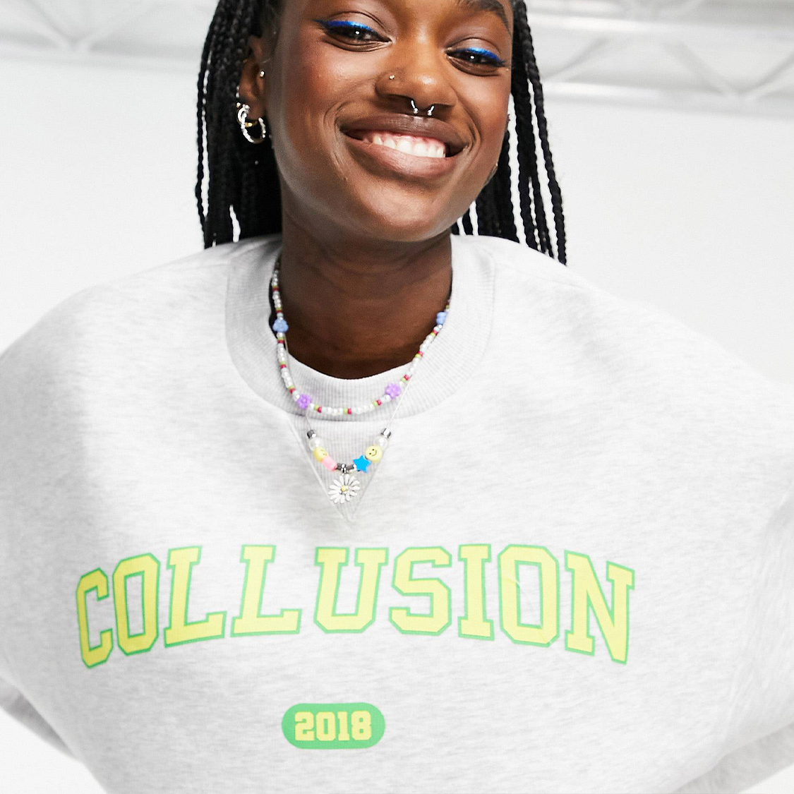 COLLUSION Unisex oversized sweatshirt with varsity logo print in grey marl