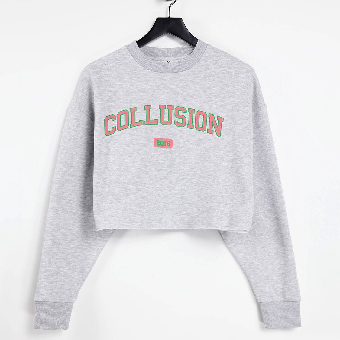 COLLUSION varsity print sweatshirt & mini shorts co-ord in grey marl