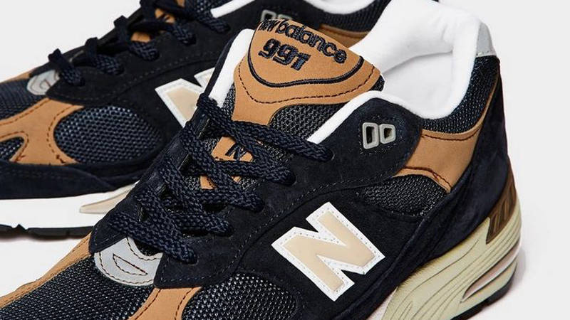 New Balance 991 Navy Brown Closeup