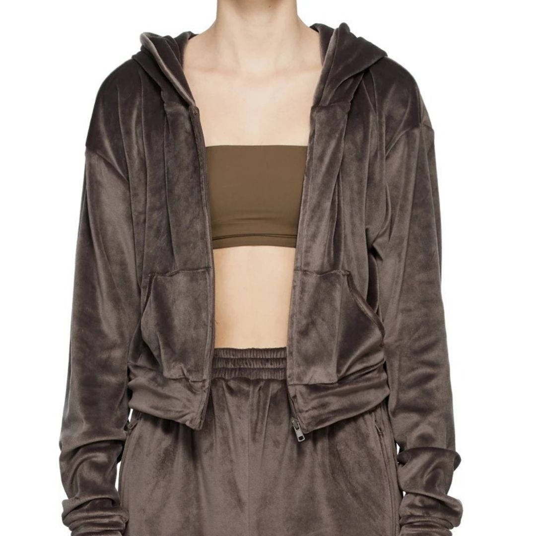 Skims velor taupe tracksuit top