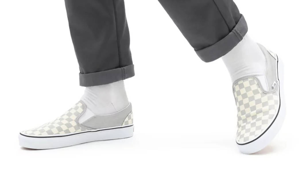 silver and true white checkerboard vans