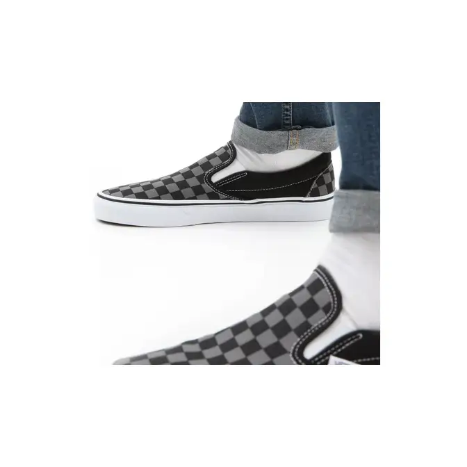 Vans checkerboard slip on sale on black grey