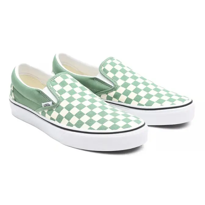 Green and white checkerboard slip hot sale on vans