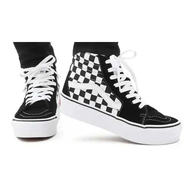 Vans sk8 hi hot sale checkerboard on feet