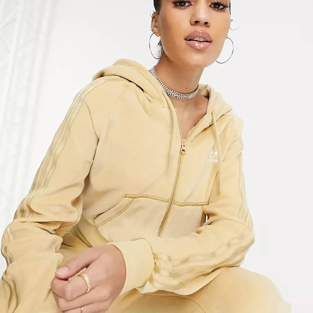 adidas Originals Relaxed Risque Zip Through Hoodie - Beige | The Sole Supplier
