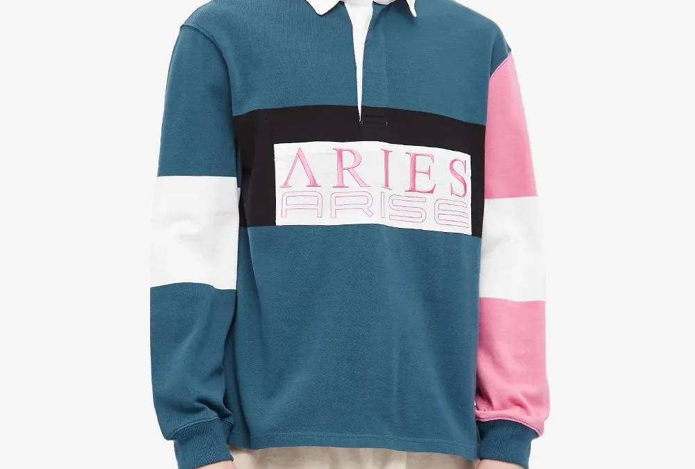 Aries Colour-Blocked Rugby Shirt - Petrol | The Sole Supplier