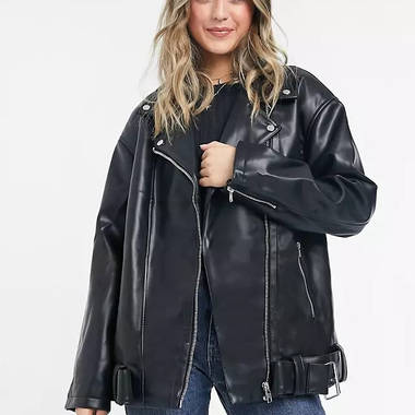 ASOS DESIGN Longline Oversized Faux Leather Biker Jacket