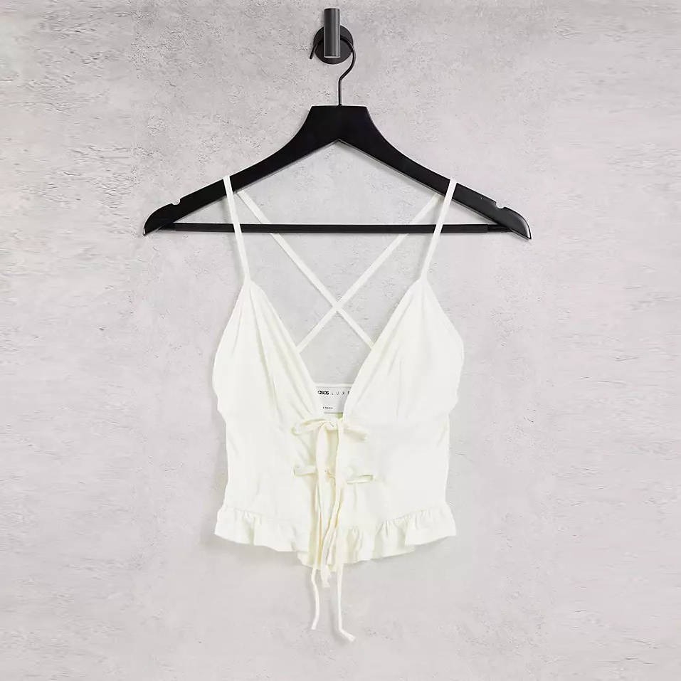 ASOS LUXE Tie Front Ruffle Hem Cami Top