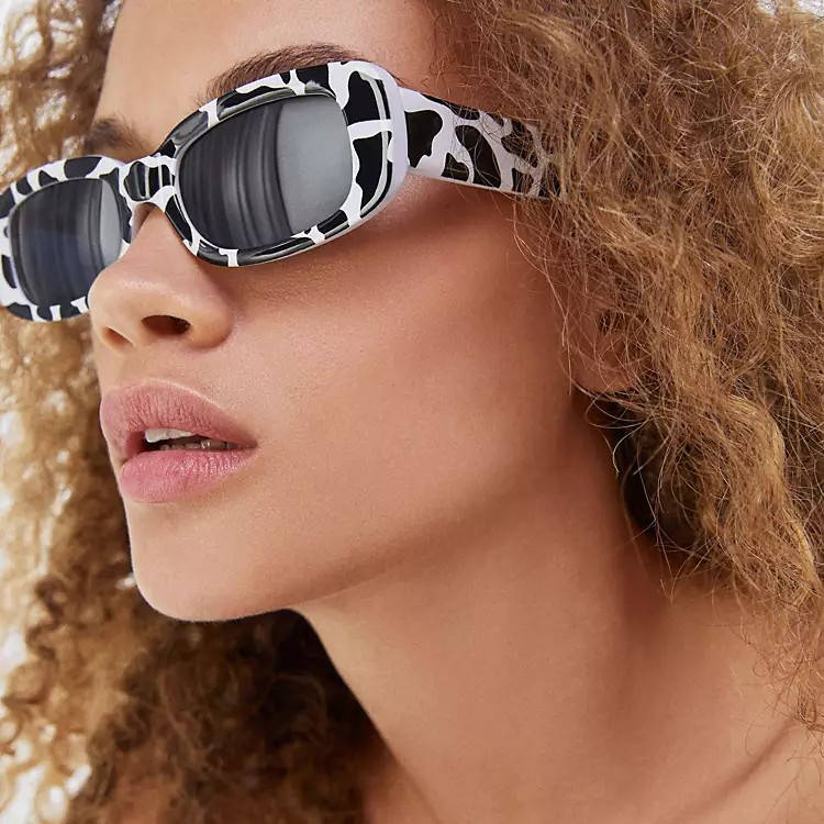 Bershka Rectangle Lens Cow Print Sunglasses