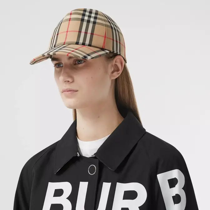 Burberry Logo Applique Vintage Check Baseball Cap Archive Beige Front