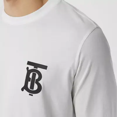 Burberry Long-Sleeve Monogram Motif Cotton Top White Detail