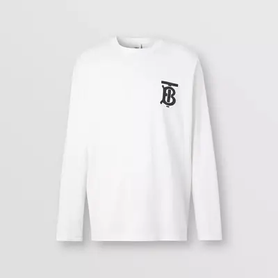 Burberry Long-Sleeve Monogram Motif Cotton Top White Front