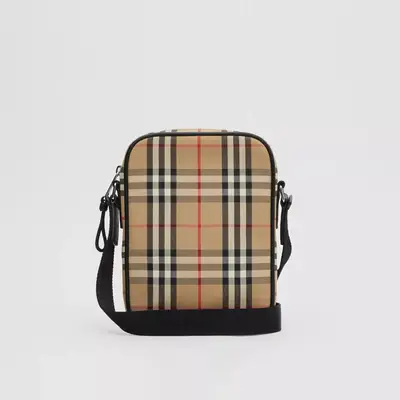 Burberry Vintage Check Cotton and Leather Crossbody Bag Archive Beige Back