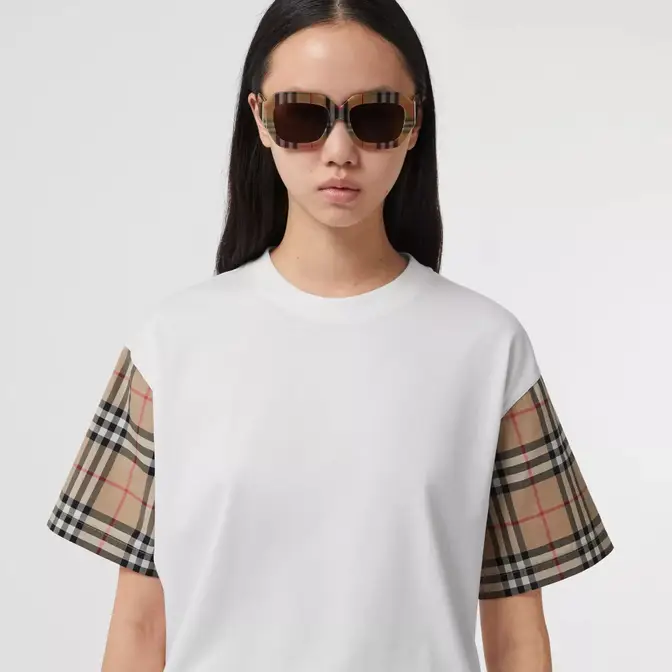 Burberry Vintage Check Sleeve Cotton Oversized T shirt Where To Buy 80427161 The Sole Supplier