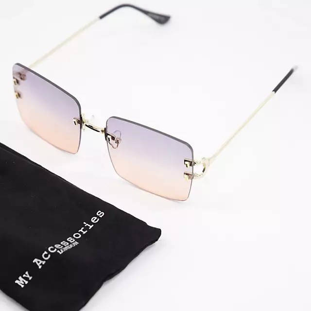 My Accessories London Square Rimless Multicolour Lens Sunglasses