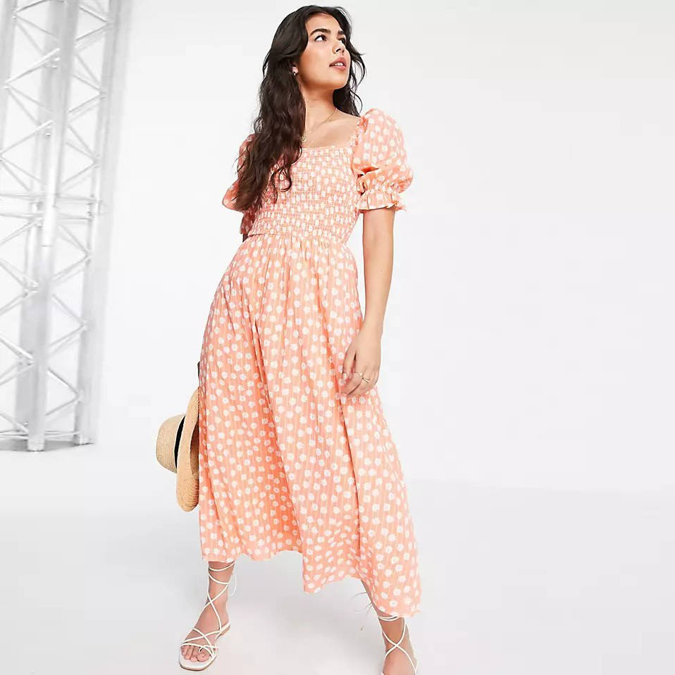 New Look Shirred Tiered Midi Orange