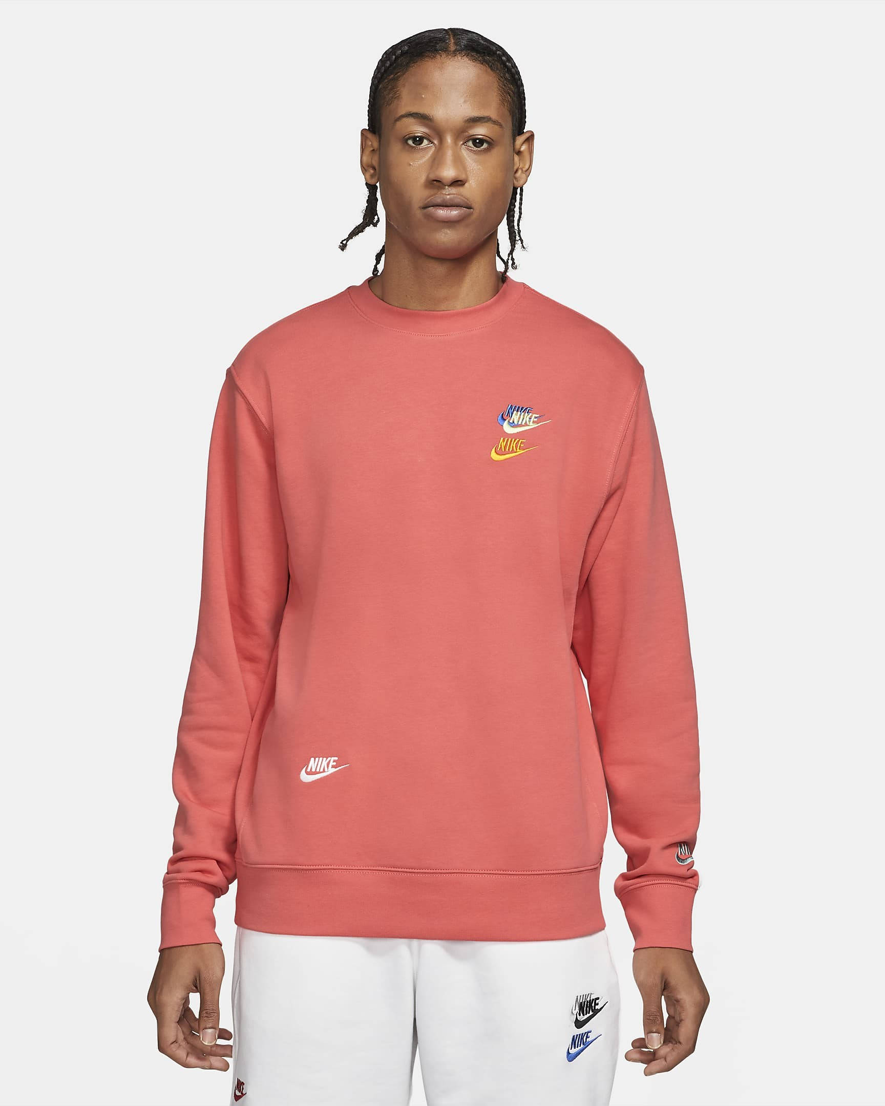 nike essentials crew neck sweatshirt in dusty pink