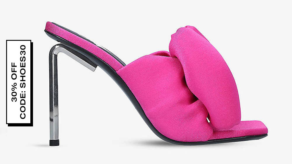 Off-White c-o Virgil Abloh Allen Bow-Embellished Stretch-Woven Heeled Mules