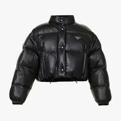 Prada Branded Cropped Shell-Down Puffer Jacket