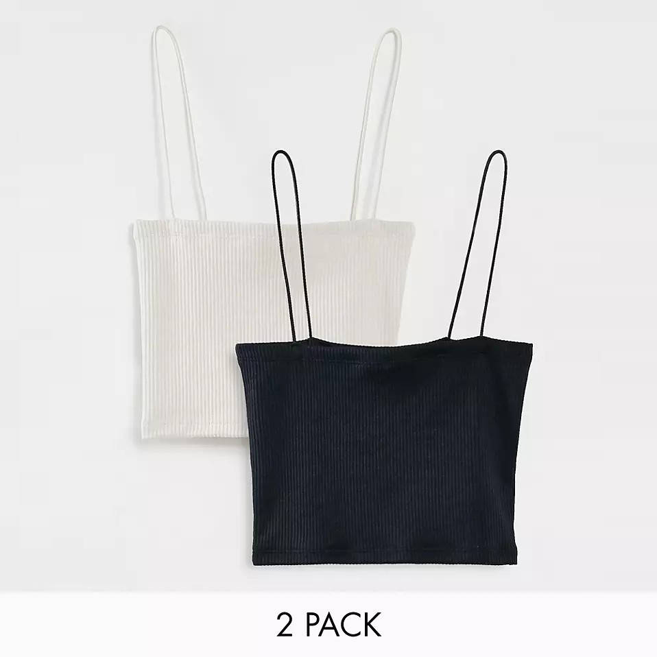 Pull&Bear 2 Pack Ribbed Strappy Crop Top