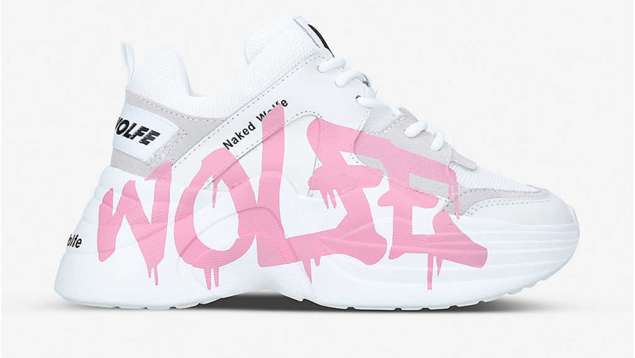 NAKED WOLFE GRAFFITI PRINT WHITE TRAINERS