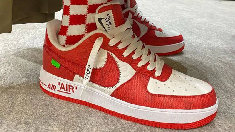 LOUIS VUITTON X AIR FORCE 1 RED SNEAKERS BY VIRGIL SIZE: US8 / UK7