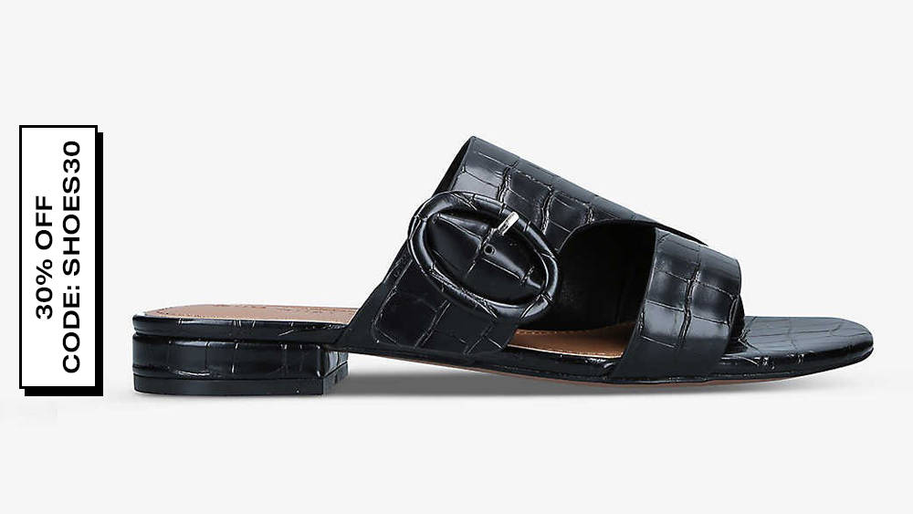 Who What Wear Charli Crocodile-Embossed Leather Heeled Sandals