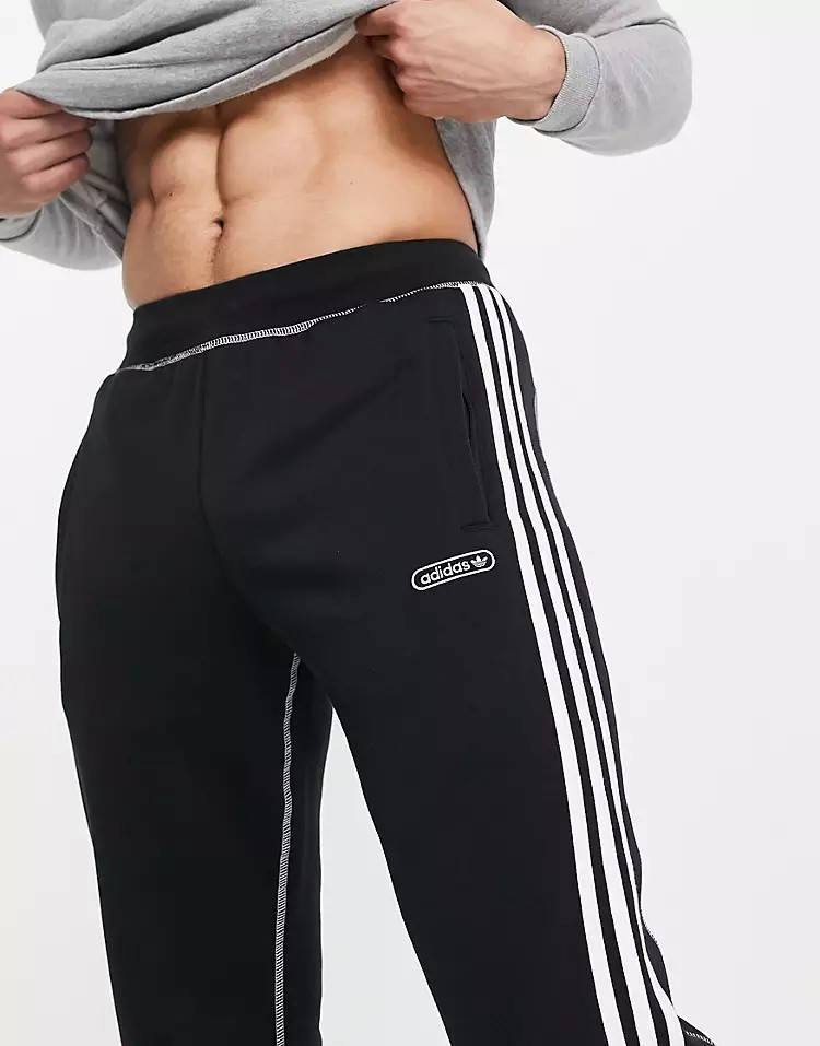 adidas 3-Stripe Contrast Stitch Joggers Black Detail