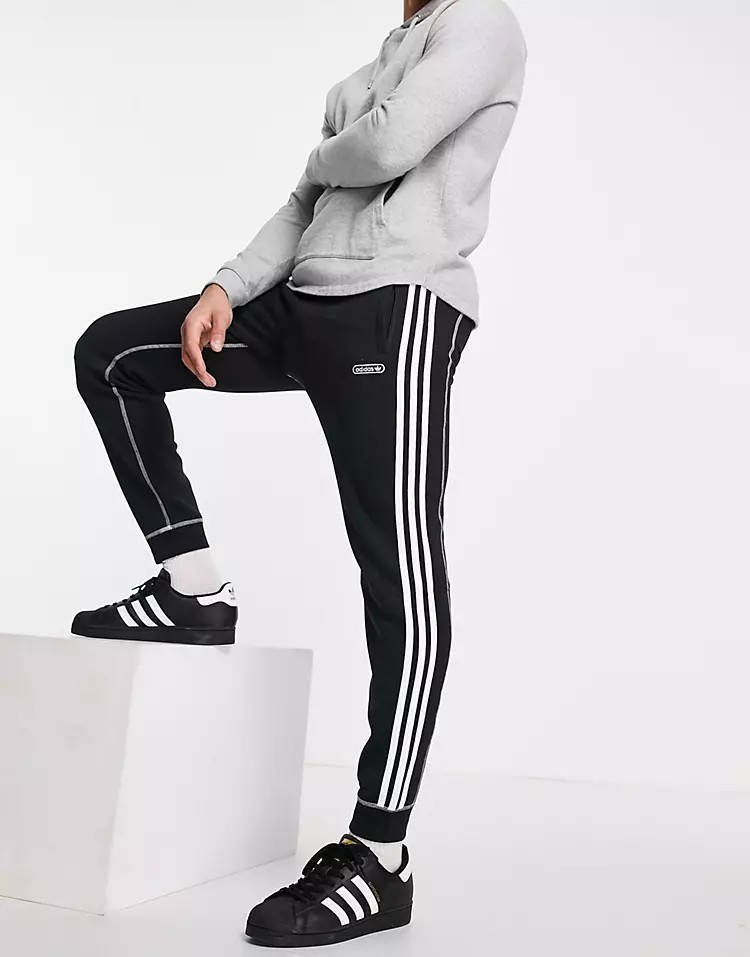 adidas 3-Stripe Contrast Stitch Joggers Black Full