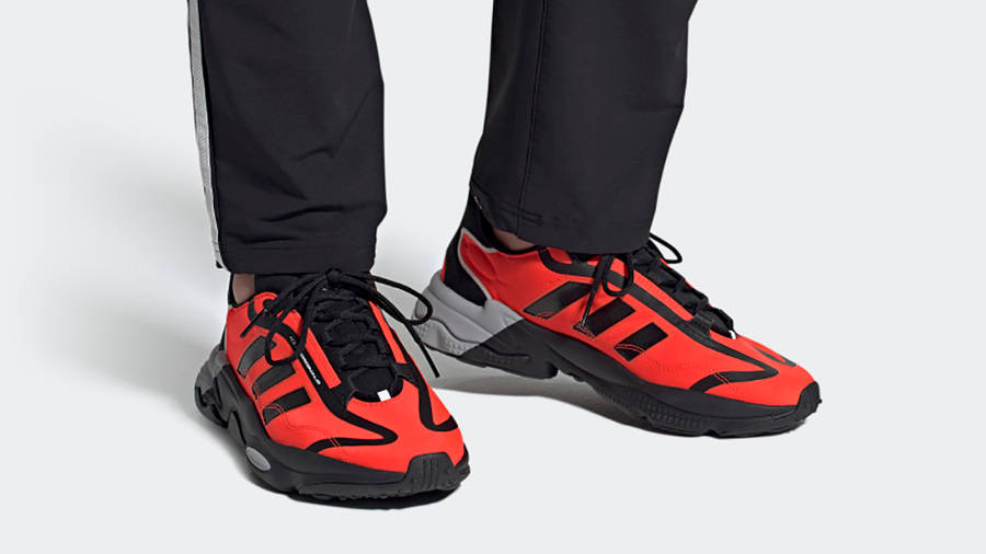 adidas Ozweego Pure Black Solar Red G55505 on Foot