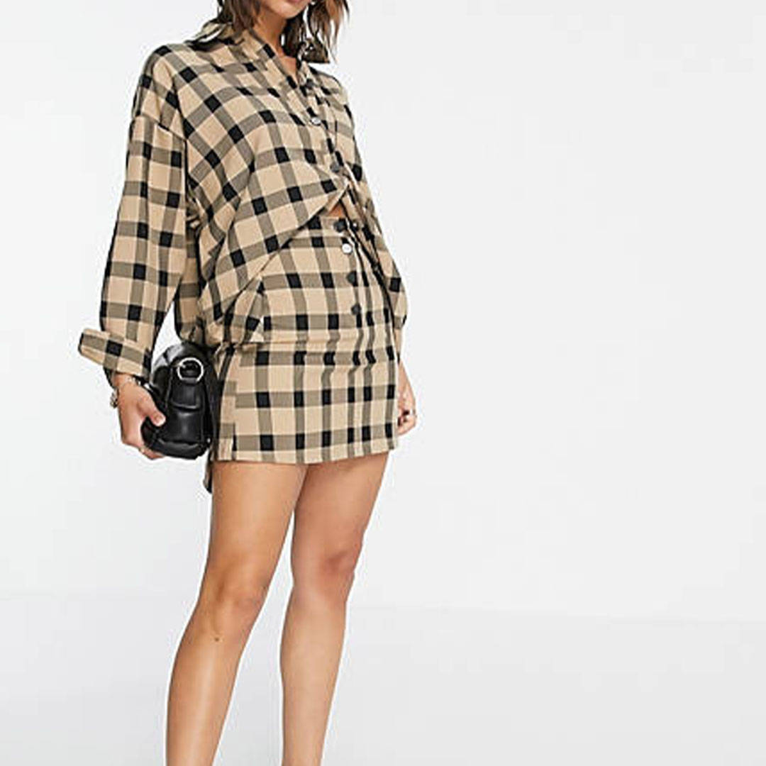 ASOS Design Mini Skirt in checked tan
