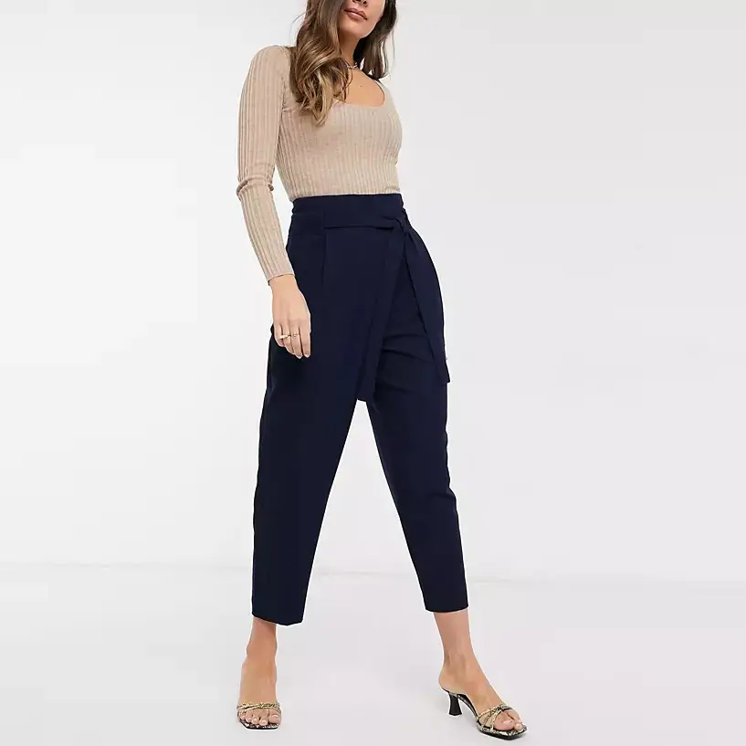 Fashion Navy Blue Ladies High Waist Fitted Trouser